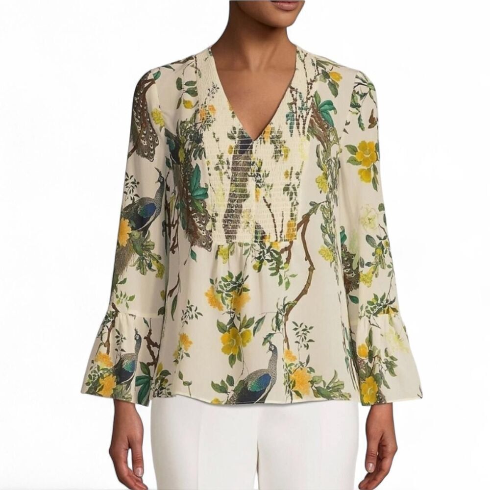 Kobi Halperin Maurie V neck peacock top - size XS - Classy Lightweight Workwear